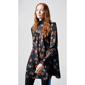 SMYTHE Mini Black Floral Babydoll Tunic Long Sleeve Dress Neiman Marcus S $475